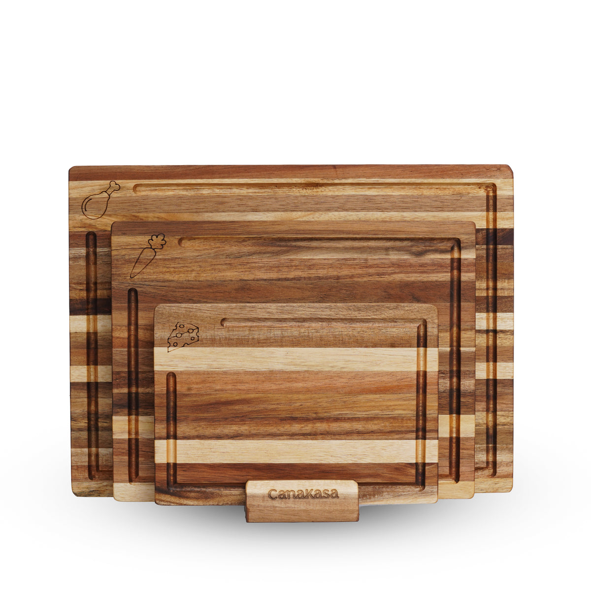 3-Piece Edge Grain Acacia Wood Cutting Board Set – 3 Sizes (16 x 12, 13 x 10, 10 x 7 in)