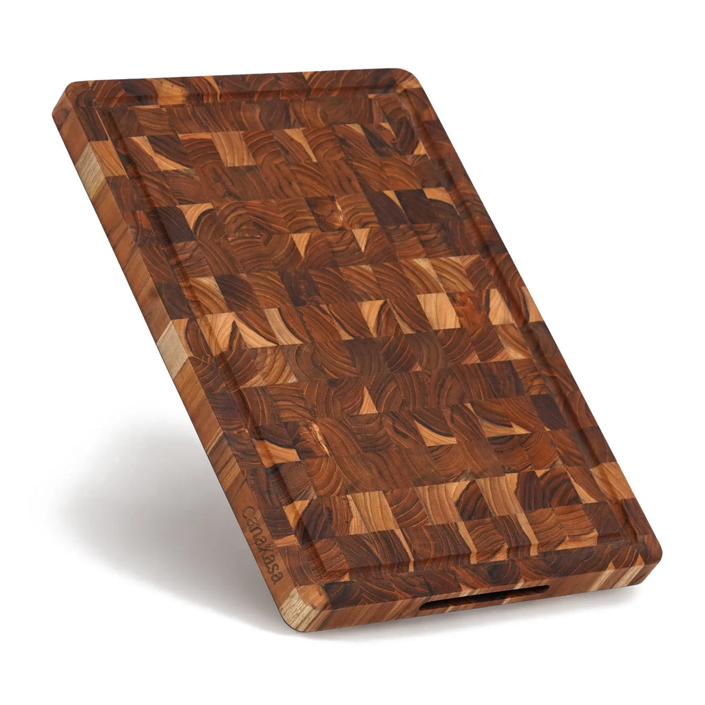 16 x 11 inch teak cutting board with end grain wood surface
