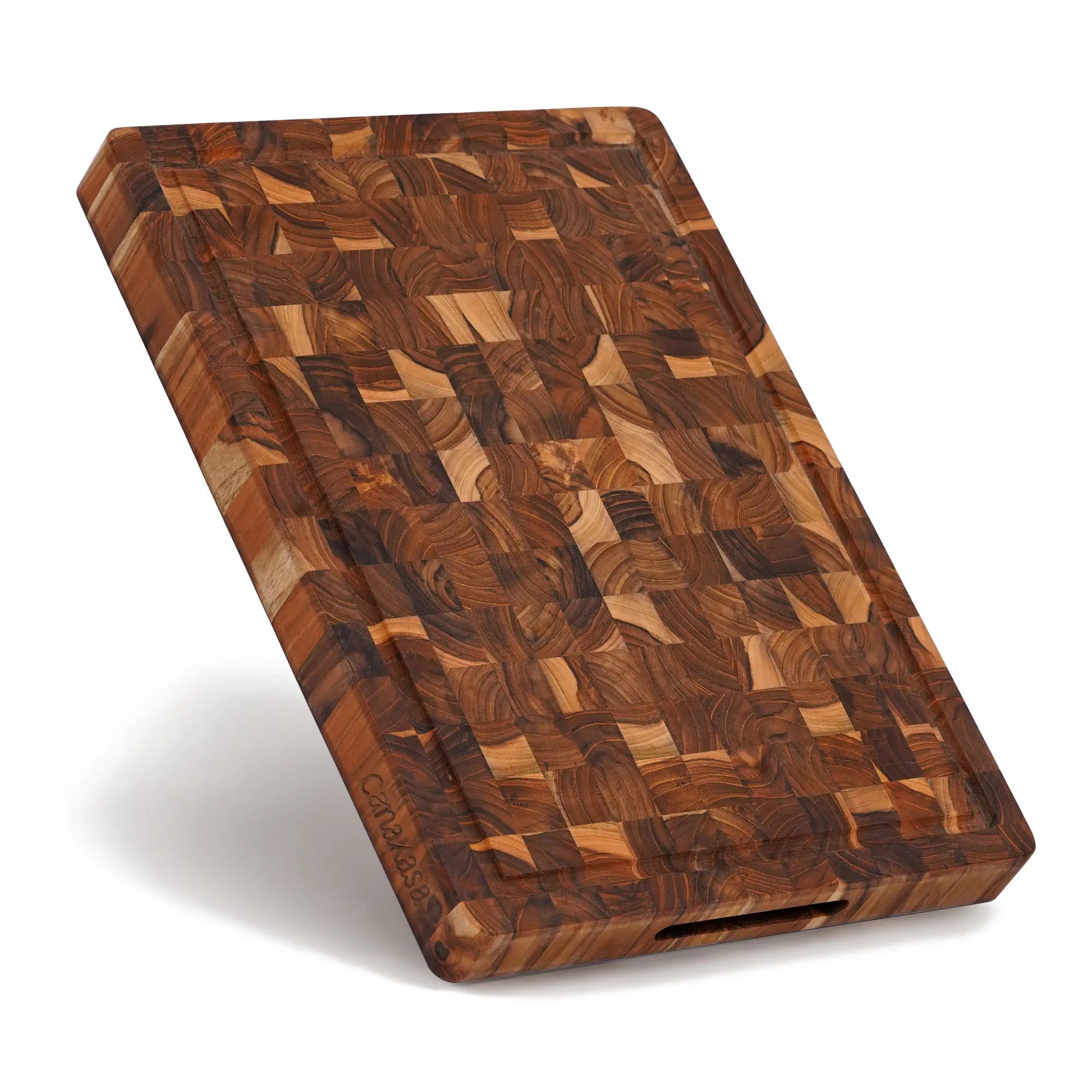 Thick teak wood chopping block with end grain construction