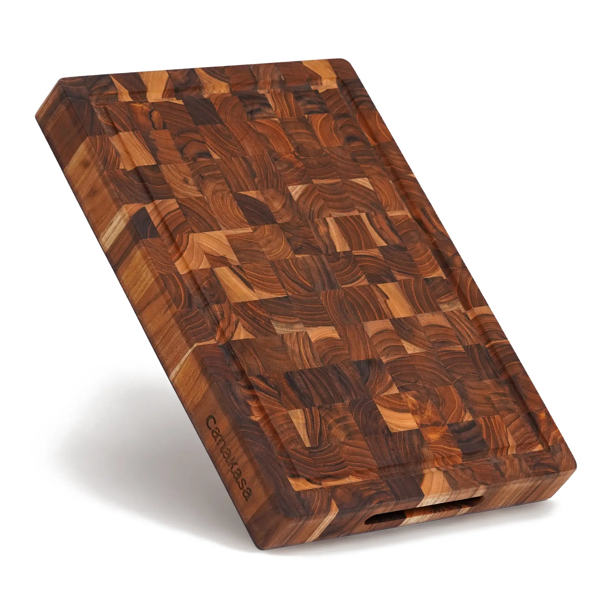 Thick teak wood butcher block with durable end grain surface