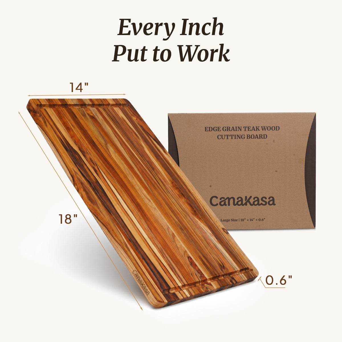 Edge Grain Teak Wood Cutting Board (L - 18 x 14 x 0.6 in)