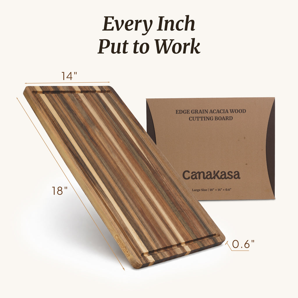Edge Grain Acacia Wood Cutting Board (L - 18 x 14 x 0.6 in)
