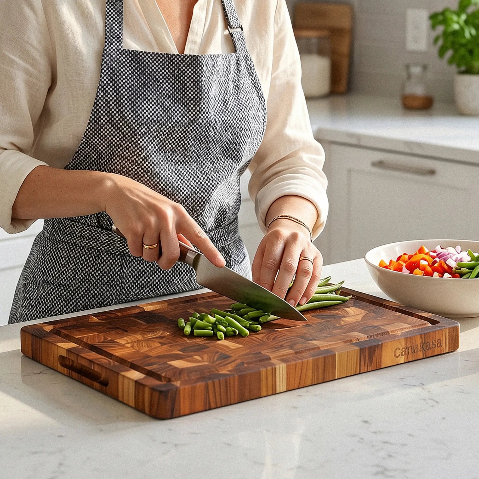 14 x 10 inch teak cutting board with end grain surface