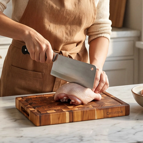 14 x 10 inch end grain teak butcher block cutting board