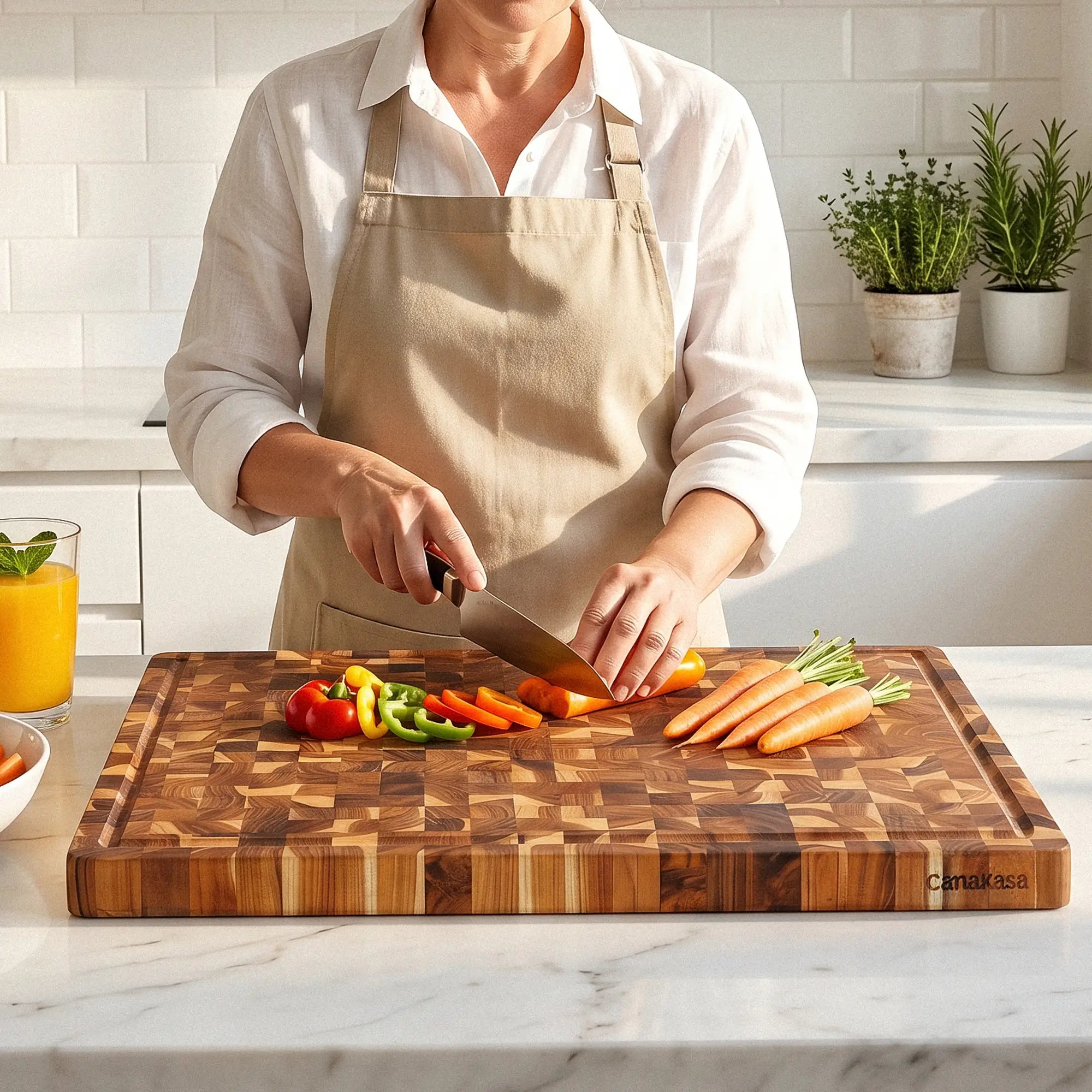 24 x 18 inch large end grain teak butcher block cutting board