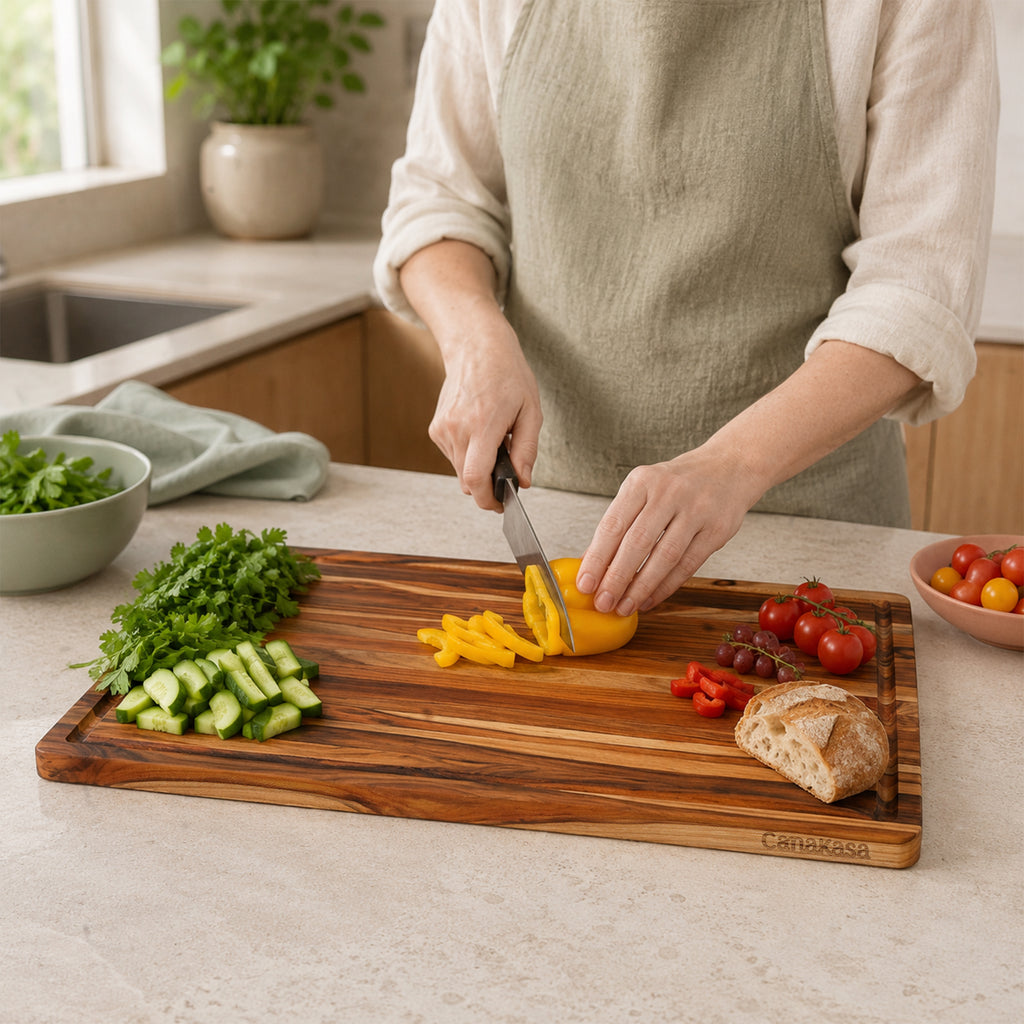 Edge Grain Teak Wood Cutting Board (L - 18 x 14 x 0.6 in)