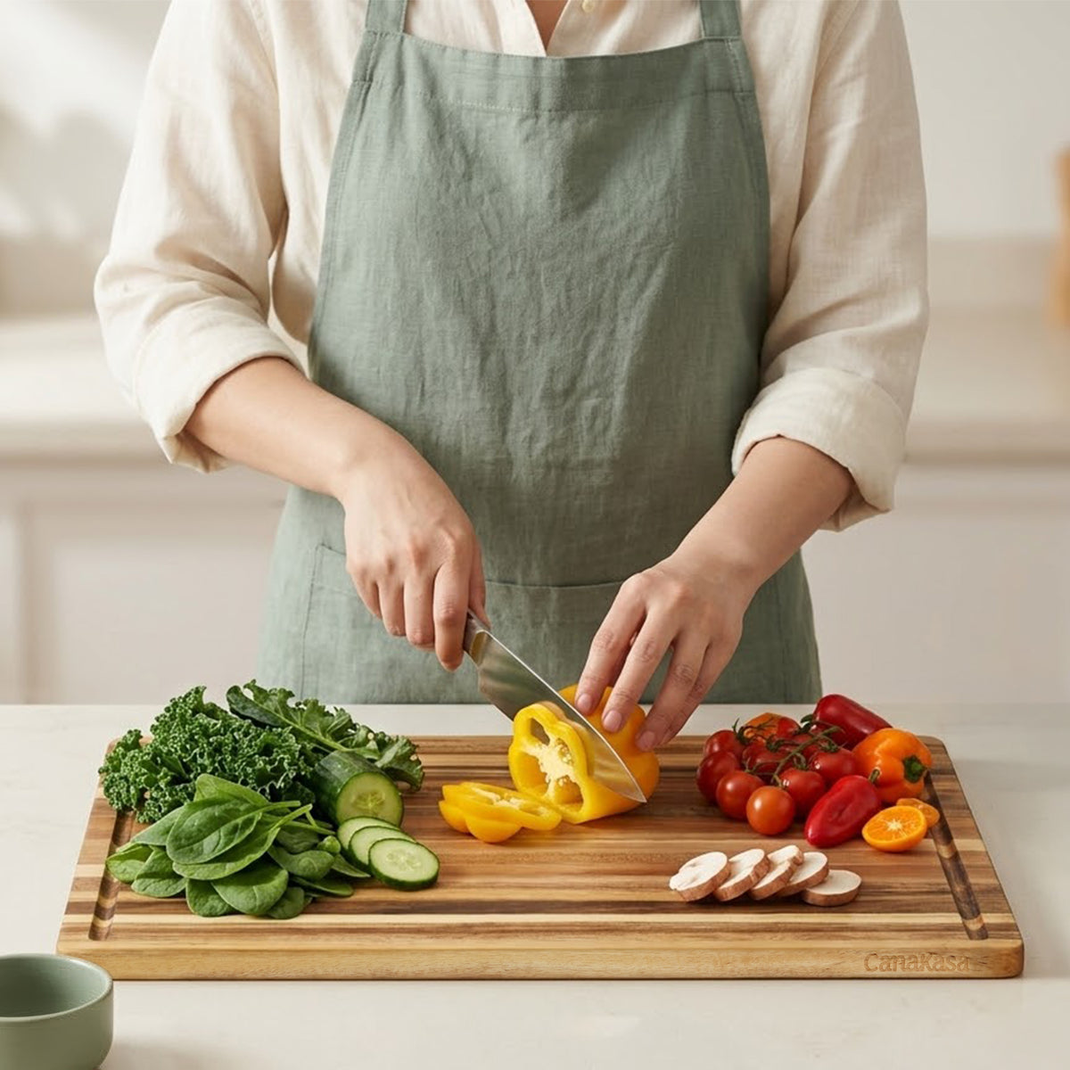 Edge Grain Acacia Wood Cutting Board (L - 18 x 14 x 0.6 in)