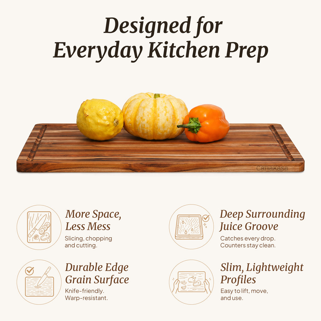 Edge Grain Teak Wood Cutting Board (L - 18 x 14 x 0.6 in)