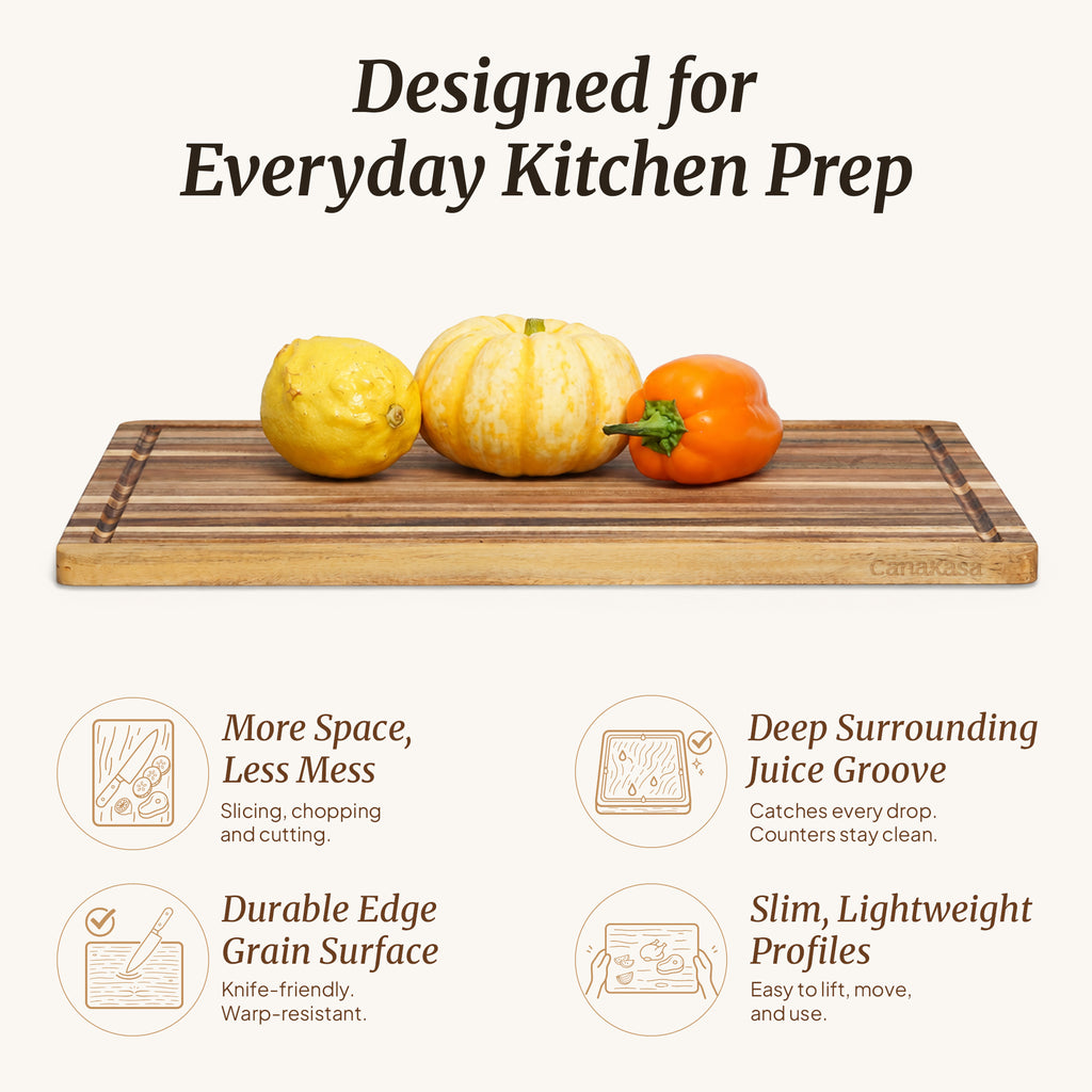 Edge Grain Acacia Wood Cutting Board (L - 18 x 14 x 0.6 in)