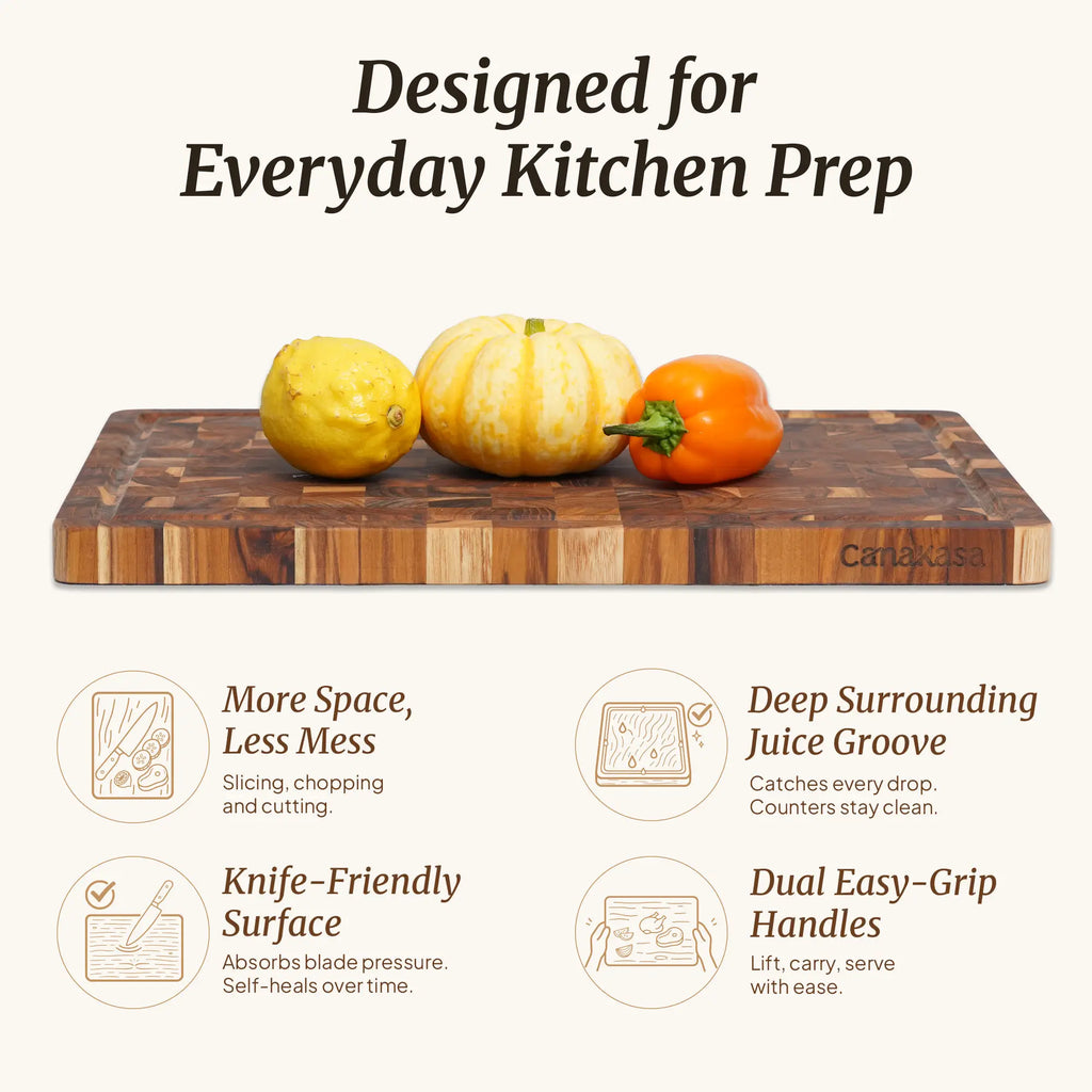 17 inch teak chopping board with deep juice groove