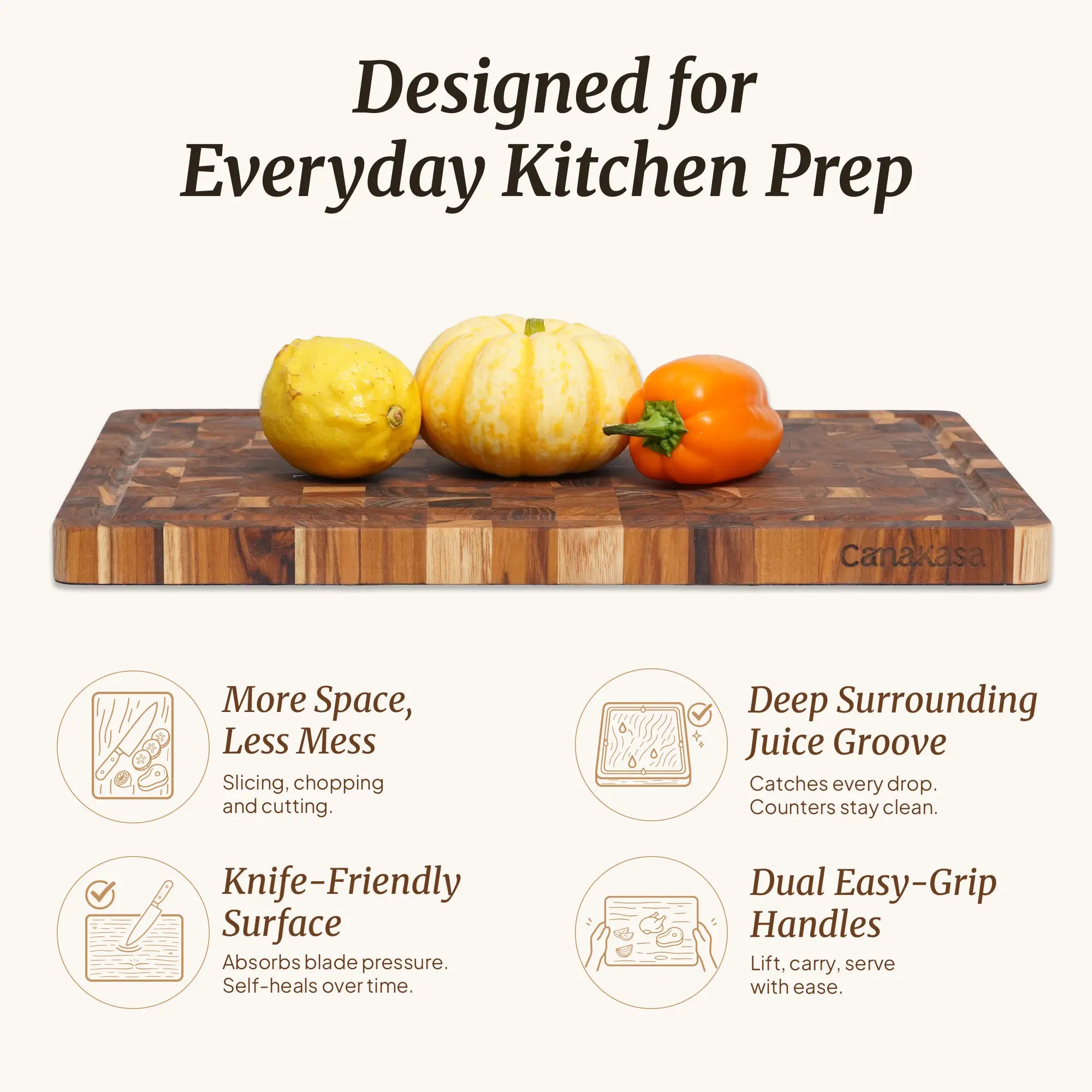 17 inch teak chopping board with deep juice groove