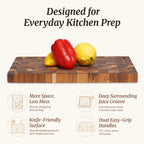 Compact end grain wooden cutting board for everyday meal prep