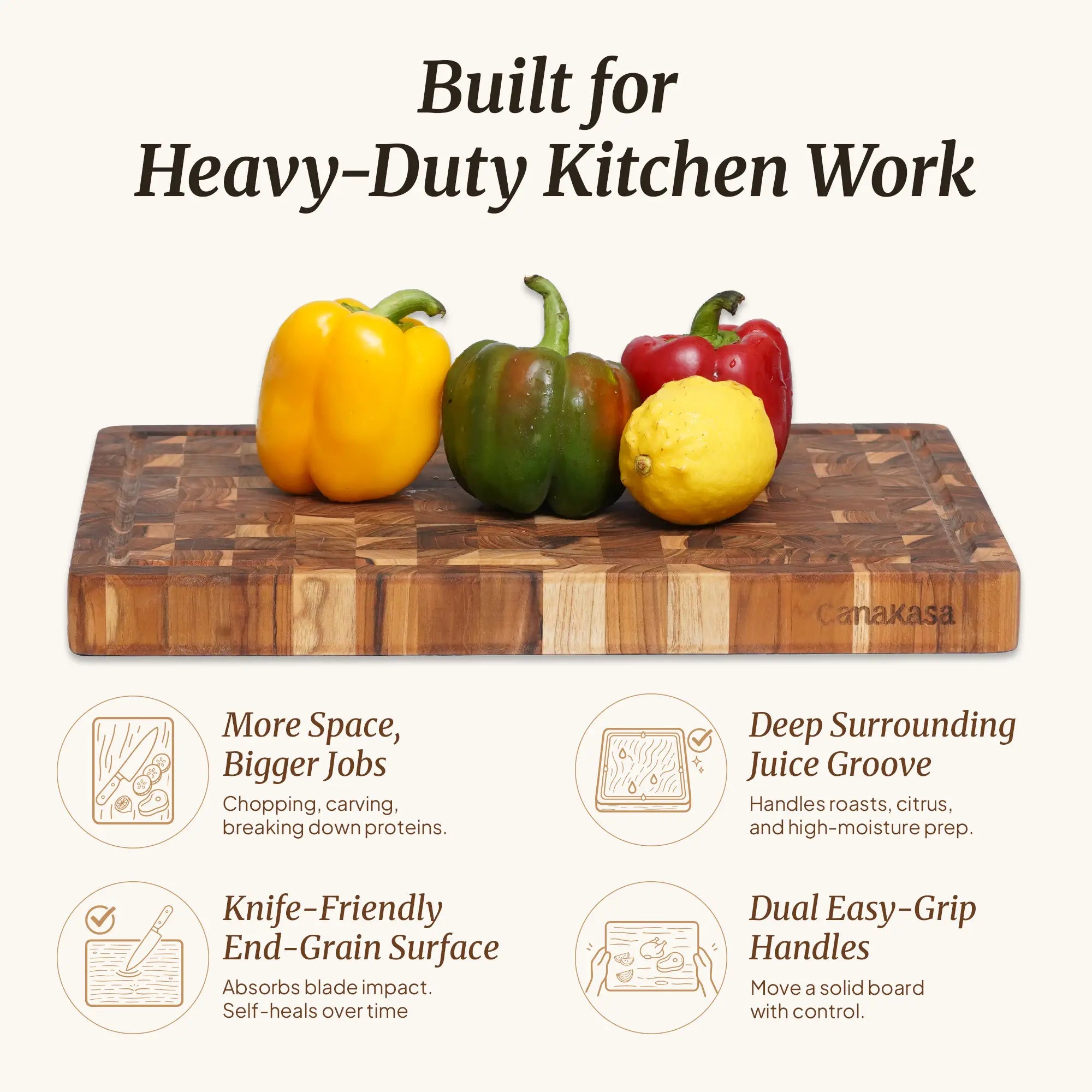 Large end grain teak cutting board for everyday kitchen use