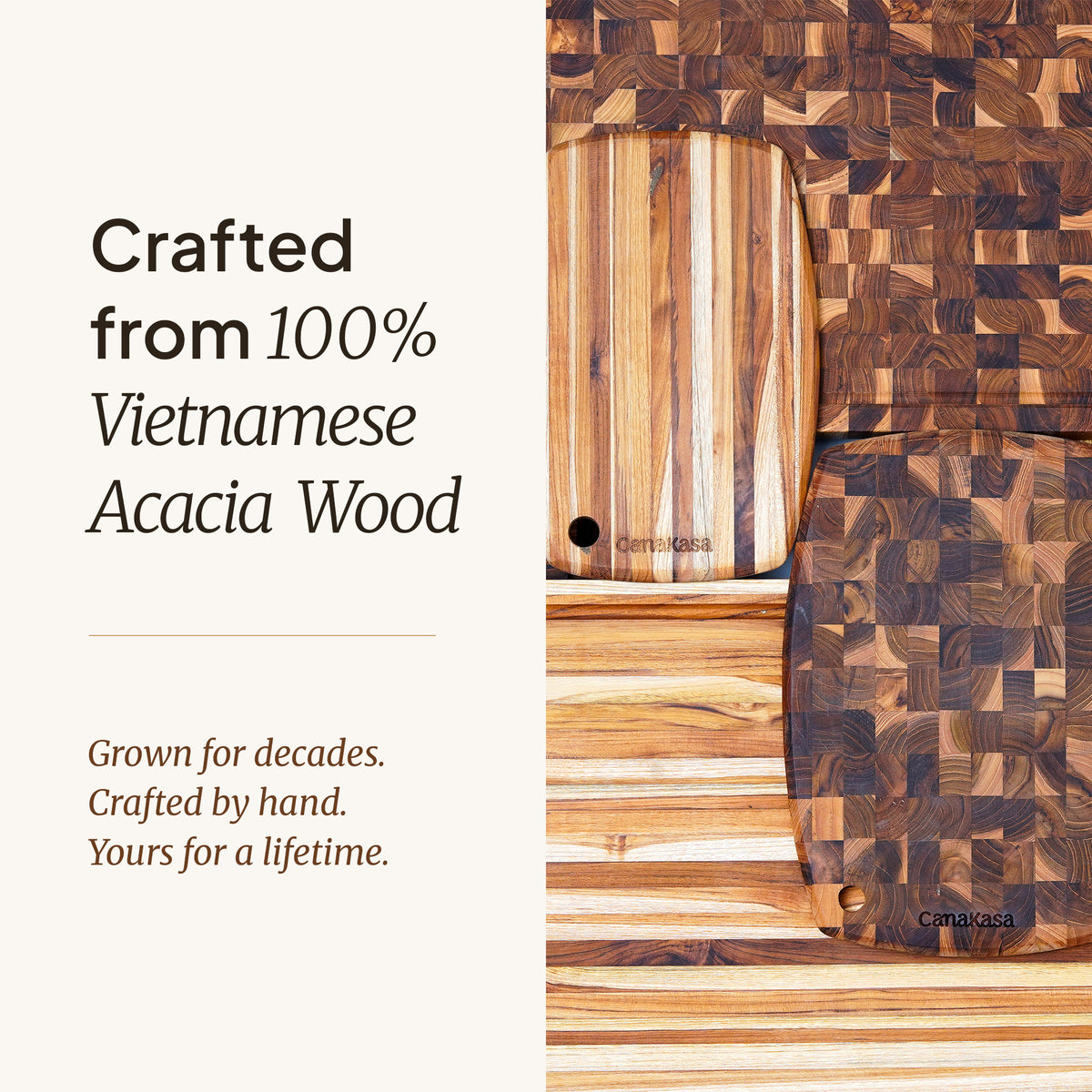 3-Piece Edge Grain Acacia Wood Cutting Board Set – 3 Sizes (16 x 12, 13 x 10, 10 x 7 in)