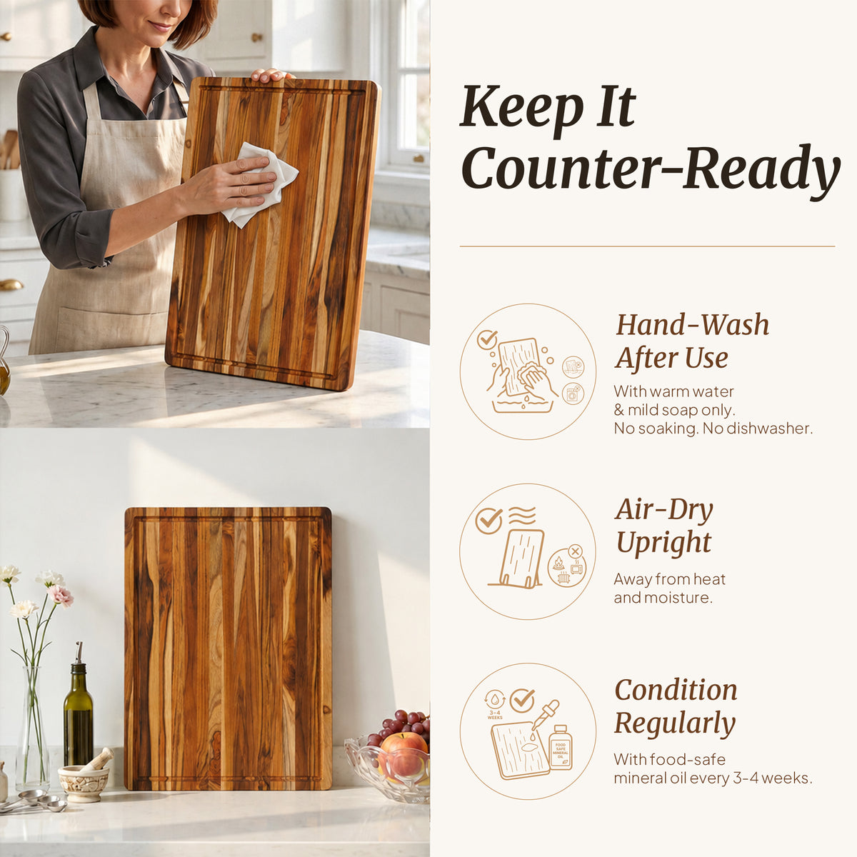 Edge Grain Teak Wood Cutting Board (L - 18 x 14 x 0.6 in)