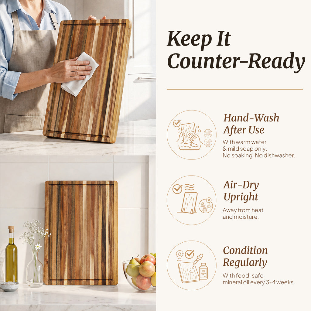 Edge Grain Acacia Wood Cutting Board (L - 18 x 14 x 0.6 in)