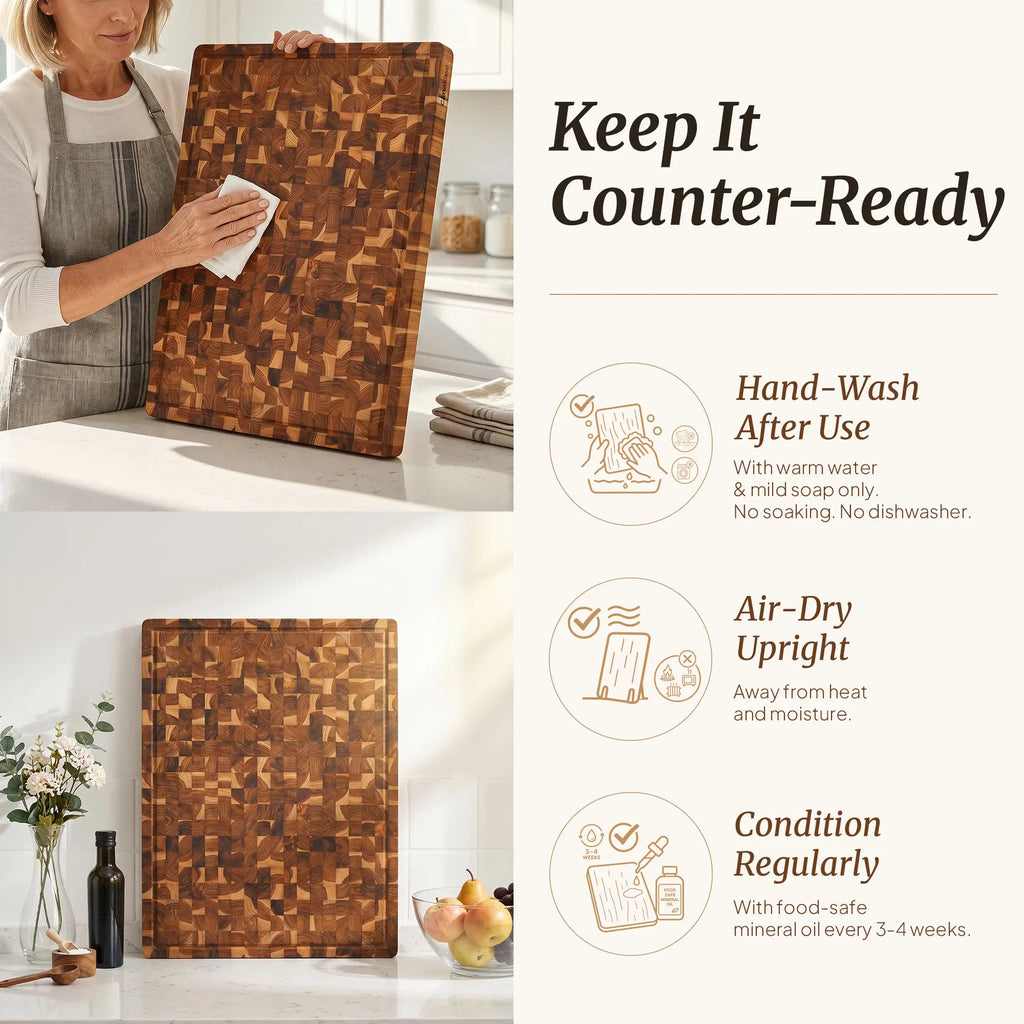 Extra large end grain wooden cutting board for home kitchens