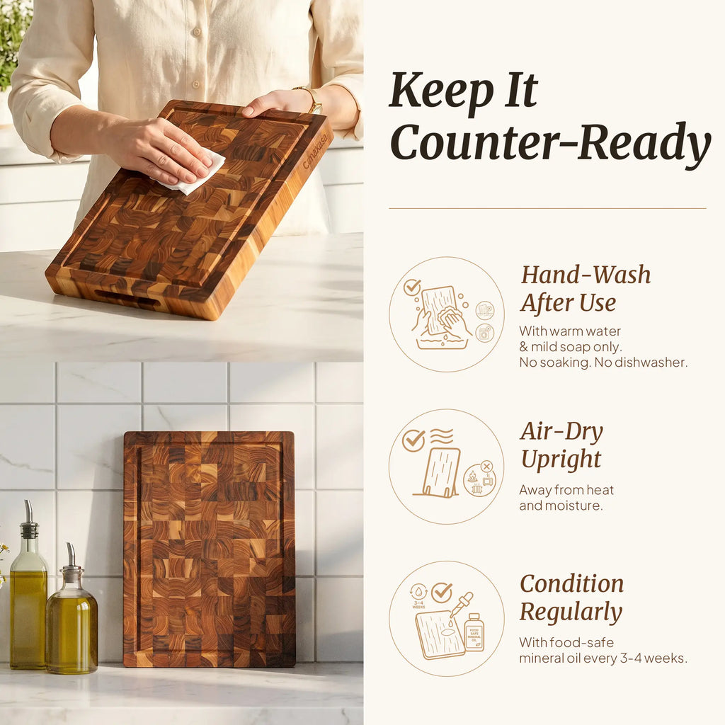 Durable end grain wooden butcher block for everyday cooking