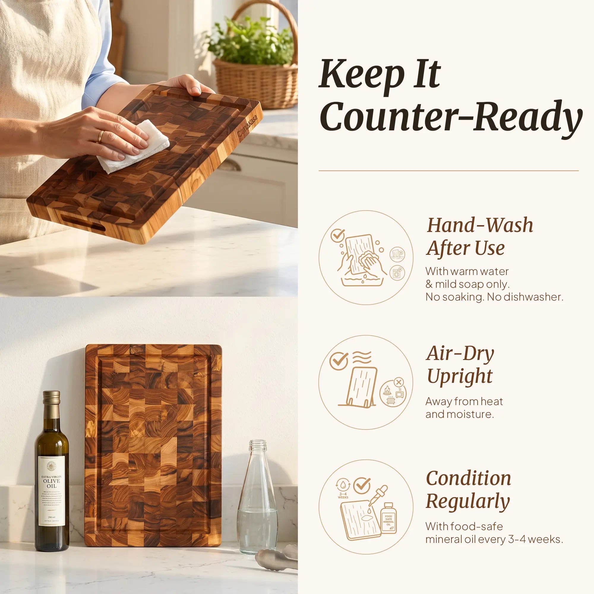 Small rectangular teak chopping board with deep juice groove