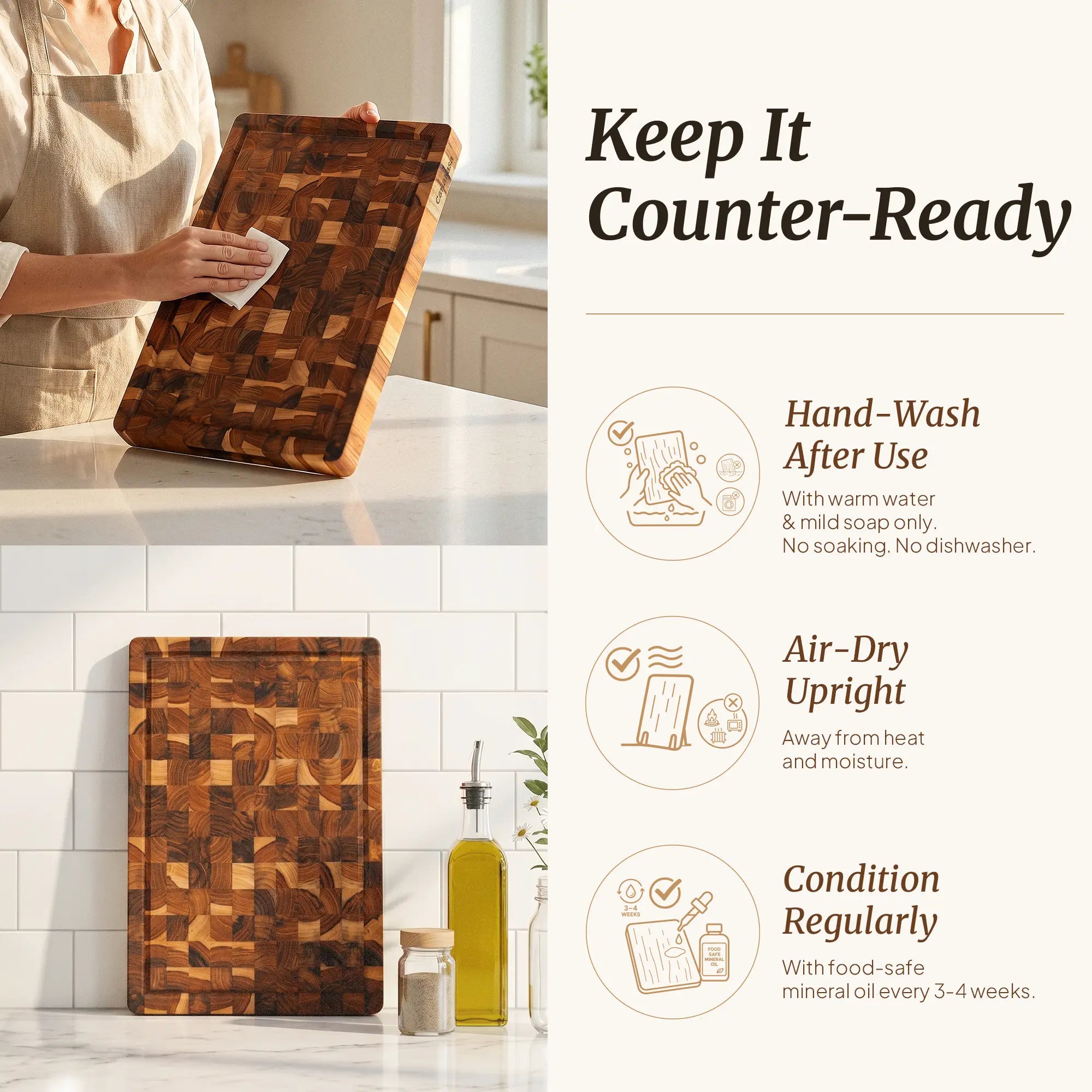 Durable 16 x 11 inch teak wood chopping board