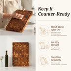 Knife-friendly end grain teak cutting board for kitchen prep