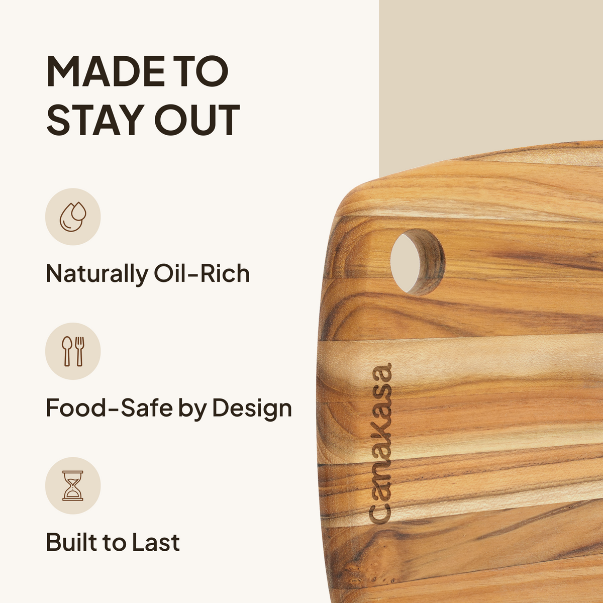Oval Edge Grain Teak Wood Cutting Board (S - 12 x 8 x 0.6 in)