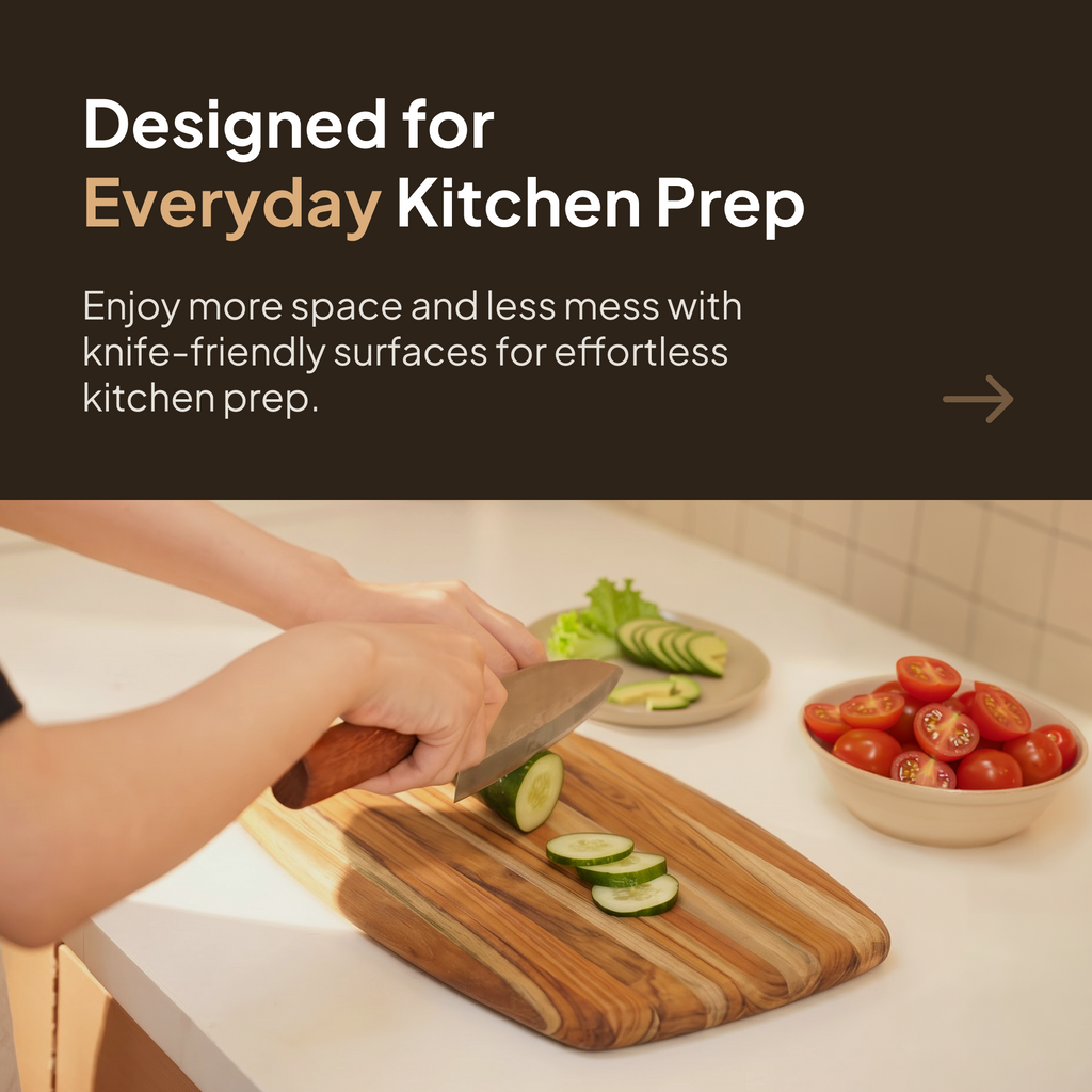 Oval Edge Grain Teak Wood Cutting Board (S - 12 x 8 x 0.6 in)